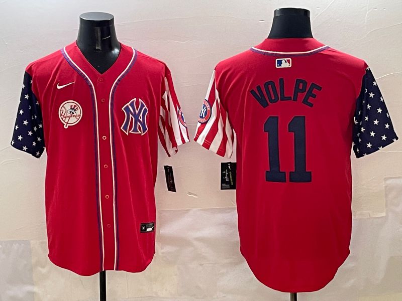Men New York Yankees #11 Volpe Red a generation of national flags Jointly Name 2025 Nike MLB Jersey style 9->new york yankees->MLB Jersey